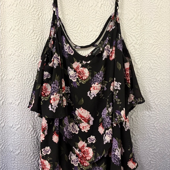 Torrid Black and Pink Floral Ruffled Camisole - Picture 1 of 3